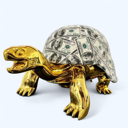 Money Print Turtle Gold Sculpture