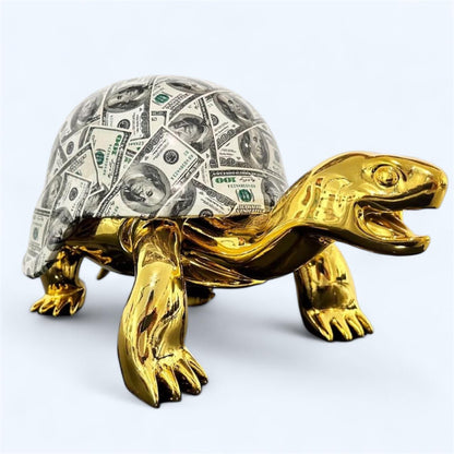 Money Print Turtle Gold Sculpture