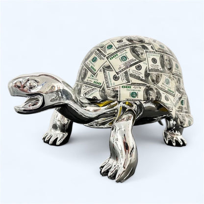 Money Print Turtle Silver Sculpture